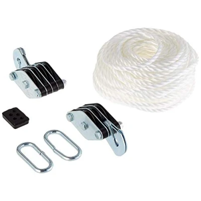 Abbildung von Connex Flaschenzug 2,20m 180kg Weiß/Chrom Ringe geschweißt Metallteile verzinkt Seil 16 fach geflochten aus Polypropylen/Flaschenzug 100kg / DY270865