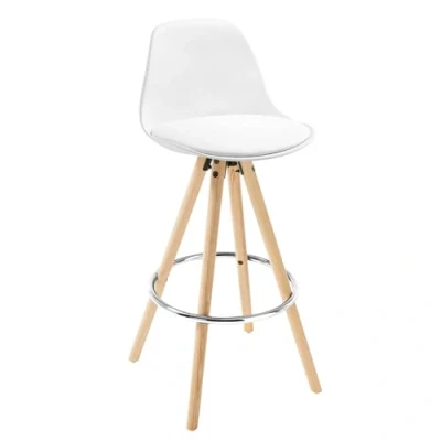 Abbildung von WOLTU® BH45ws 1 x Barhocker Stück Barstuhl aus Kunststoff Holzgestell mit Lehne + Fußstütze Design Stuhl Küchenstuhl optimal Komfort Weiß