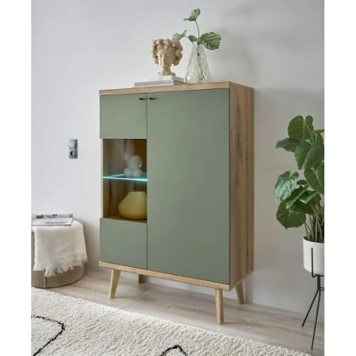 Abbildung von Lomadox Wohnzimmer Esszimmer Vitrine in Eiche mit grün Modern