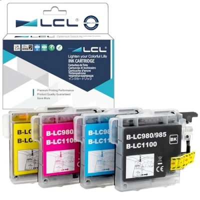 Abbildung von LCL Kompatibel Tintenpatrone LC 980 LC980 LC980BK 980BK LC980C LC980M LC980Y (1Schwarz 1Cyan 1Magenta 1Gelb) Ersatz für Brother DCP J140W 145C 165C 185C 195C 197 197C DCP373CW 365CN 375CW 385C