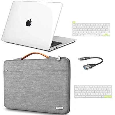 Abbildung von TECOOL Hülle Tasche Kompatibel mit MacBook Pro 13 Zoll 2022 2016 A2338 M1/M2 A2289 A2251 A1706 A1989 A2159,Plastik Hartschale &amp; Laptoptasche Tastaturschutz USB Adapter Klar Grau