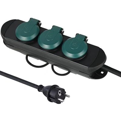 Abbildung von Electraline 30923 Steckdosenleiste, wasserdicht, professionell, mit Aufroller, 3 Steckdosen Kappe, 16 A, französisch, Kabel aus Gummi, H07RN F 3G1,5 mm², Länge 1,4 m, IP44