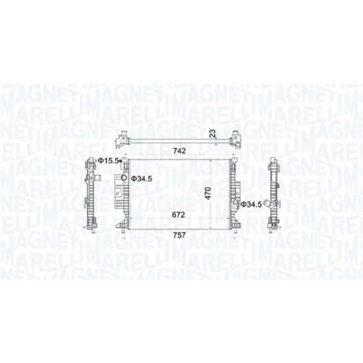 Abbildung von MAGNETI MARELLI 350213155300 Kühler, Motorkühlung 672 470 23 Kühlrippen mechanisch gefügt FORD: FOCUS 3, 3 Turnier, C Max 2