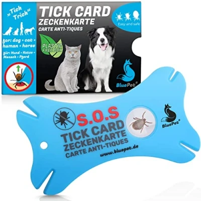 Abbildung von BluePet Zeckenkarte mit Lupe im Scheckkartenformat I Zeckenentferner zur Entfernung von Zecken &amp; Nymphia bei Mensch und Tier Tick Card als erste Hilfe für Hund, Katze Haus