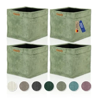 Abbildung von Lycce Regalkorb Kallax Boxen Cord 4er Set salbei, Aufbewahrungsbox faltbar 33x33x31cm (4 St)
