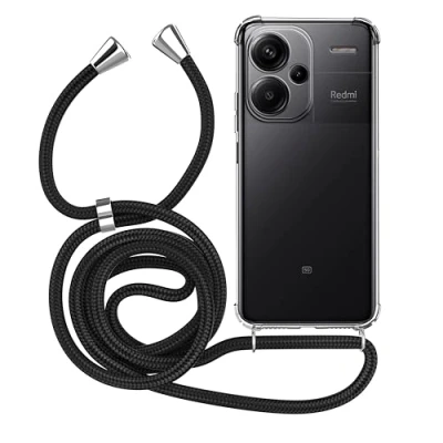 Abbildung von MyGadget Handykette für Xiaomi Redmi Note 13 Pro Plus 5G Hülle mit Band Handyhülle Handyband zum Umhängen Kordel Schnur Case Schutzhülle Schwarz