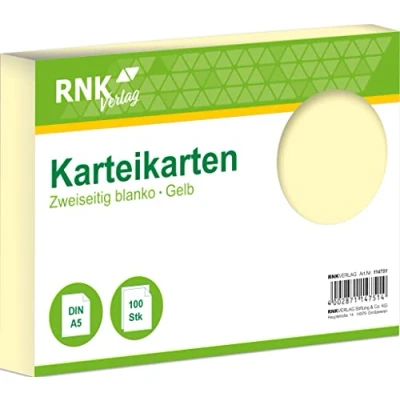 Abbildung von Exacompta RNK 114751 Karteikarten blanko gelb, DIN A5, 1 Packung à 100 Karten
