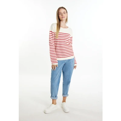 Abbildung von DREIMASTER Maritim Damen Strickpullover XS/S / Off White Rot 42% Polyacryl 30% Polyester 28% Nylon