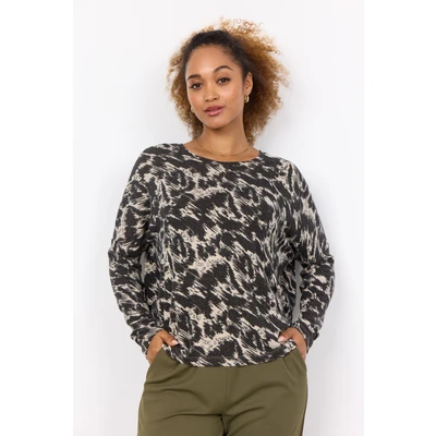Abbildung von Soyaconcept Biara AOP Langarmshirt, Damen, Größe: Small, C cream melange combi