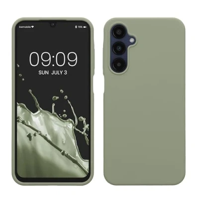 Abbildung von kwmobile Hülle kompatibel mit Samsung Galaxy A25 Silikon Handy Case Handyhülle weiche Oberfläche kabelloses Laden Graugrün