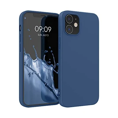 Abbildung von kwmobile Hülle kompatibel mit Apple iPhone 12 / Pro weiches TPU Silikon Case Cover geeignet für kabelloses Laden Marineblau
