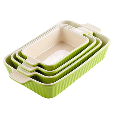 Abbildung von MALACASA, Serie Bake.Bake, 4 teilig Set Porzellan Backform Kuchenform Brotbackform Back Schale Auflaufform Ofenform Teller Suppenteller in Größe