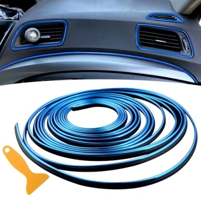 Abbildung von Blau Zierstreifen Auto Autodeko LKW Zubehör Innenraum Tuning Frauen Mann Moulding Line Deko DIY Filler Flexible Strip, Universal mit Installation Tool,5M