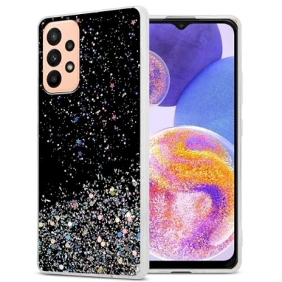 Abbildung von Cadorabo Hülle kompatibel mit Samsung Galaxy A23 4G / 5G Rundumschutz TPU Silikon Case Mädchen Glitzer Strass Design Slim Kratzfest Weiche Gummi Bling Schutzhüllein Schwarz