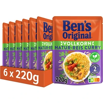 Abbildung von BEN&#039;S ORIGINAL Express Reis Naturreis Curry, ideale Zubereitung von Gerichten in der Pfanne, 6 Packungen (6 x 220g)