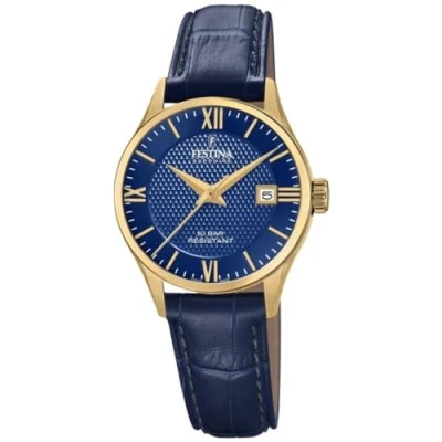 Abbildung von Festina Quarzuhr Analog Damen Uhr F20011/3 Leder, (Analoguhr), Armbanduhr rund, Lederarmband blau, Elegant