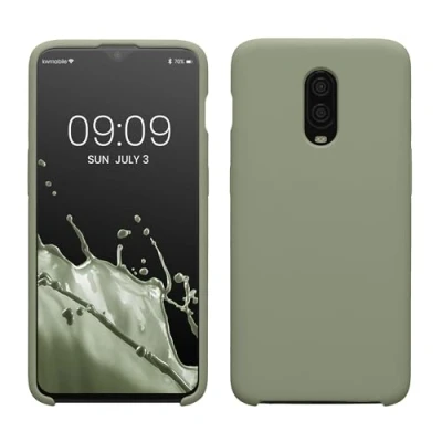 Abbildung von kwmobile Hülle kompatibel mit OnePlus 6T Silikon Handy Case Handyhülle weiche Oberfläche kabelloses Laden Graugrün
