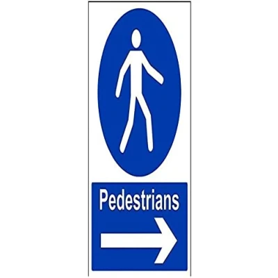 Abbildung von vsafety 43016bc s Pflicht Allgemeine Schild, selbstklebend, Fußgänger/Pfeil rechts, Portrait, 300 mm x 400 mm, blau