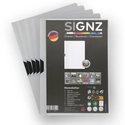 Abbildung von SIGNZ Klemmhefter DIN A4, 5 Stück, grau, Für bis zu 30 Blatt, CO2 neutral hergestellt, made in Germany