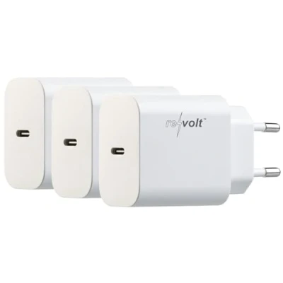 Abbildung von revolt USB Netzteil 3A: 3er Set Kompaktes C mit Power Delivery (PD) bis 18 W, 3 A (Netzstecker C, Reise Netzteil, Apple iPhone Ladekabel)