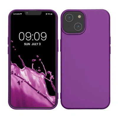 Abbildung von kwmobile Case kompatibel mit Apple iPhone 14 Hülle Schutzhülle aus Silikon metallisch schimmernd Handyhülle Metallic Violett