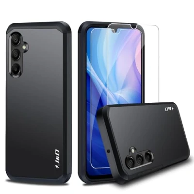 Abbildung von J&amp;D Kompatibel für Samsung Galaxy A15 5G Hülle, Heavy Duty Hybrid Robustes Stoßfest Schutzhülle mit 2 Stücke Glas Displayschutzfolie 4G, Schwarz