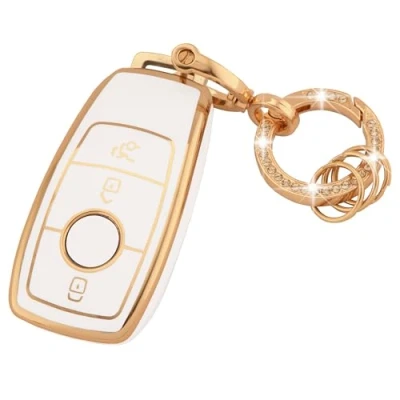 Abbildung von Koaudb Autoschlüssel Hülle Cover Passt für Mercedes Benz A B C E G S SL CLS Klasse AMG 3 Tasten Schlüsseletui TPU Schlüsselhülle mit Schlüsselanhänger (R Bz 3L W)
