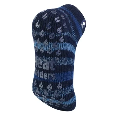 Abbildung von HEAT HOLDERS Herren Thermo Slippersocken, 2,3 Tog, warm, dick, rutschfest, niedrig geschnitten, Knöchelsocken, Sneakersocken mit Griffen für den Winter, blau gestreift, 6 11