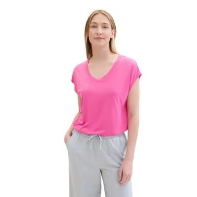 Abbildung von TOM TAILOR Damen Basic T Shirt mit Logo Print, 15799 Carmine Pink, XXL