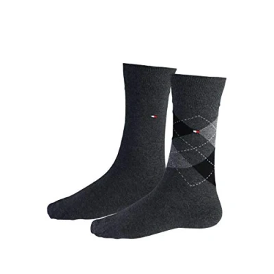 Abbildung von TOMMY HILFIGER Herrensocken Doppelpack Rautenmuster schwarz/grau Gr. 47 49