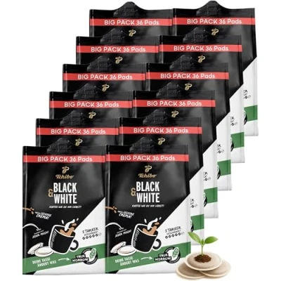 Abbildung von Tchibo Kaffeepads Vorratspack Maxipack, BLACK &amp; WHITE, 432 Stück 12x 36 Pads (Kaffee, kräftig mit starkem Geschmack), nachhaltig, geeignet für Senseo Maschinen