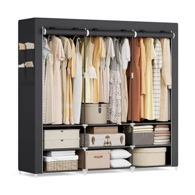 Abbildung von SONGMICS Stoffschrank, Kleiderschrank, 45 x 188 176 cm, 3 Hängefächer, mit Ablagen, 4 Seitentaschen, viel Platz, für Schlafzimmer, Wohnzimmer, schwarz RYG009B01