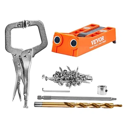 Abbildung von VEVOR 50 tlg. Pocket Hole Jig Kit Doppeltaschenloch mit Vierkantantriebsbit &amp; C Klemmen, Dübelhilfe Bohrlehre zum Bohren von Taschenlöchern und Schräglöchern, Bohrhilfe für Holzbearbeitung