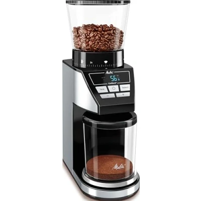 Abbildung von Melitta Kaffeemühle &quot;Calibra 1027 01 schwarz Edelstahl&quot;, 160 W, Kegelmahlwerk, 375 g Bohnenbehälter