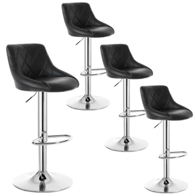 Abbildung von WOLTU 4er Set Barhocker Tresenhocker Bistrostuhl mit Rüchlehne，stufenlose Höhenverstellung, verchromter Stahl Kunstleder Schwarz 9180