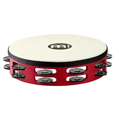 Abbildung von Meinl Percussion Traditional Headed Tambourine Mit Synthetikfell Durchmesser 10 Zoll Siam Eiche / Stahl, Rot Schwarz (TAH2BK R TF)
