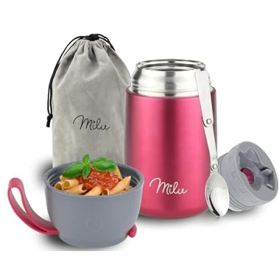 Abbildung von Milu® Thermobehälter für Essen 650ml, Edelstahl Warmhaltebehälter mit Löffel, Thermobecher Essen, Thermo Lunchbox Kinder, Erwachsene, Thermobox Suppen, Babybrei, Speisebehälter Berry, 650ml