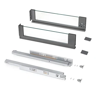 Abbildung von Emuca Vertex Außenschublade 40 kg Höhe 131 mm mit Glaswänden, 500 mm, Grau anthrazit, Stahl und Aluminium Glas, 1 set