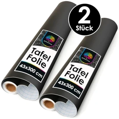 Abbildung von OfficeTree 2er Set Tafelfolie Selbstklebend Schwarz 2 Rollen á 300 x 43 cm Kreidefolie Selbstklebende als Wandtafel Kinder oder DIY Kreidetafel Folie
