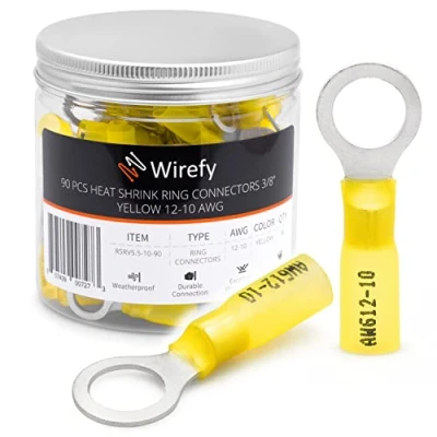 Abbildung von Wirefy Gelbe Ringkabelschuhe Schrumpfverbinder M10 Lötfreie Kabelschuhe Sortiment Ringkabelschuh Quetschverbinder 4 6 mm² 90 Stück