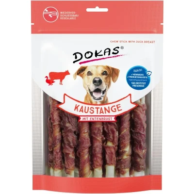 Abbildung von Dokas Kaustange mit Entenbrust Zahnpflege Snacks für Hunde 9x 200g Multipack