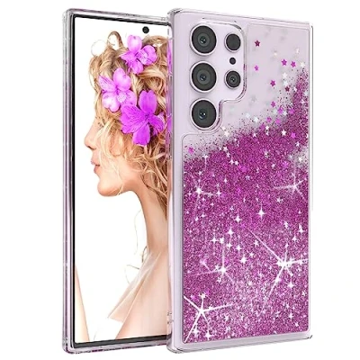 Abbildung von EAZY CASE Hülle kompatibel mit Samsung Galaxy S23 Ultra Schutzhülle Flüssig Glitzer, Handyhülle, Schutzhülle, Back Cover Glitter Flüssigkeit, TPU/Silikon, Transparent/Durchsichtig, Lila