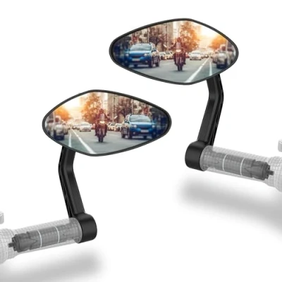 Abbildung von Xcelenze Fahrradspiegel extra große Spiegelfläche schlagfestes Echtglas für Lenker ebike Rückspiegel Fahrrad Spiegel e bike Fahrradrückspiegel (links + rechts Lenkerende RM13e)