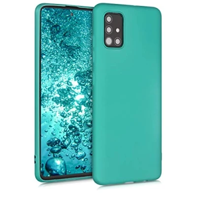 Abbildung von kwmobile Case kompatibel mit Samsung Galaxy A51 Hülle Schutzhülle aus Silikon metallisch schimmernd Handyhülle Metallic Türkis