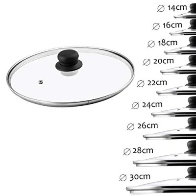 Abbildung von KADAX Glasdeckel, Topfdeckel aus Glas, ⌀14 30cm, hitzebeständiger Deckel für Topf, Pfanne, Pfannendeckel mit Griff Kunststoff, Universaldeckel in verschiedenen Größen (24cm)