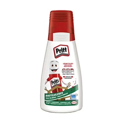 Abbildung von Pritt Bastelkleber, transparent trocknender Alleskleber für Zuhause, Schule oder Büro, weißer Bastelleim Kinder, 1 Flasche à 100 g, 9H PAKC2
