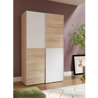 Abbildung von FORTE OZZULA Schrank 120, Kleiderschrank, Schwebetürenschrank, Schlafzimmerschrank 2 türig mit Einlegeböden und Kleiderstange, Holzdekor: Sonoma Eiche/Weiß, 120 cm breit x 190.5 hoch 61 tief