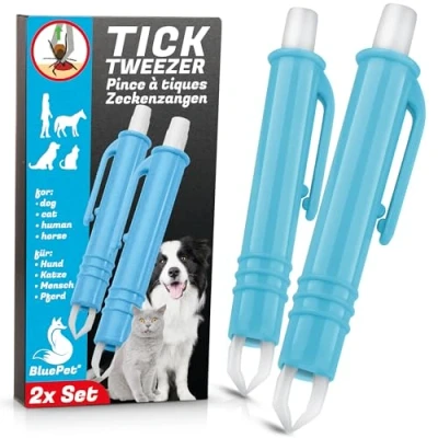 Abbildung von BluePet 2X Automatische Zeckenzange als Zuverlässige Zeckenpinzette für Hunde, Katzen, Pferde &amp; Menschen I Perfekter zeckenentferner jedes Zeckennotfallset