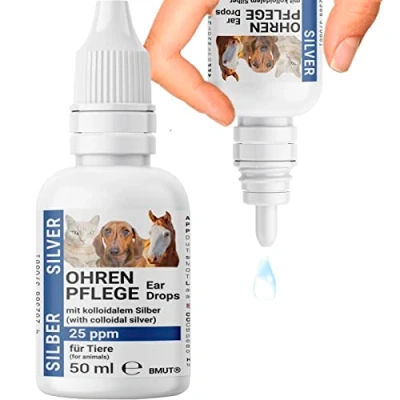 Abbildung von BMUT 1x 50ml Ohrentropfen für Hunde &amp; Katzen mit kolloidalem Silber 25 ppm Ohrenpflege, Juckreiz, Rötung