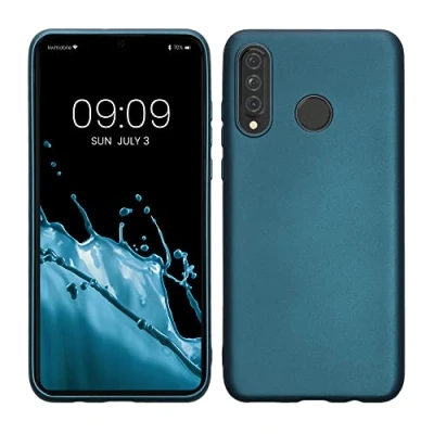 Abbildung von kwmobile Case kompatibel mit Huawei P30 Lite Hülle Schutzhülle aus Silikon metallisch schimmernd Handyhülle Metallic Karibikblau